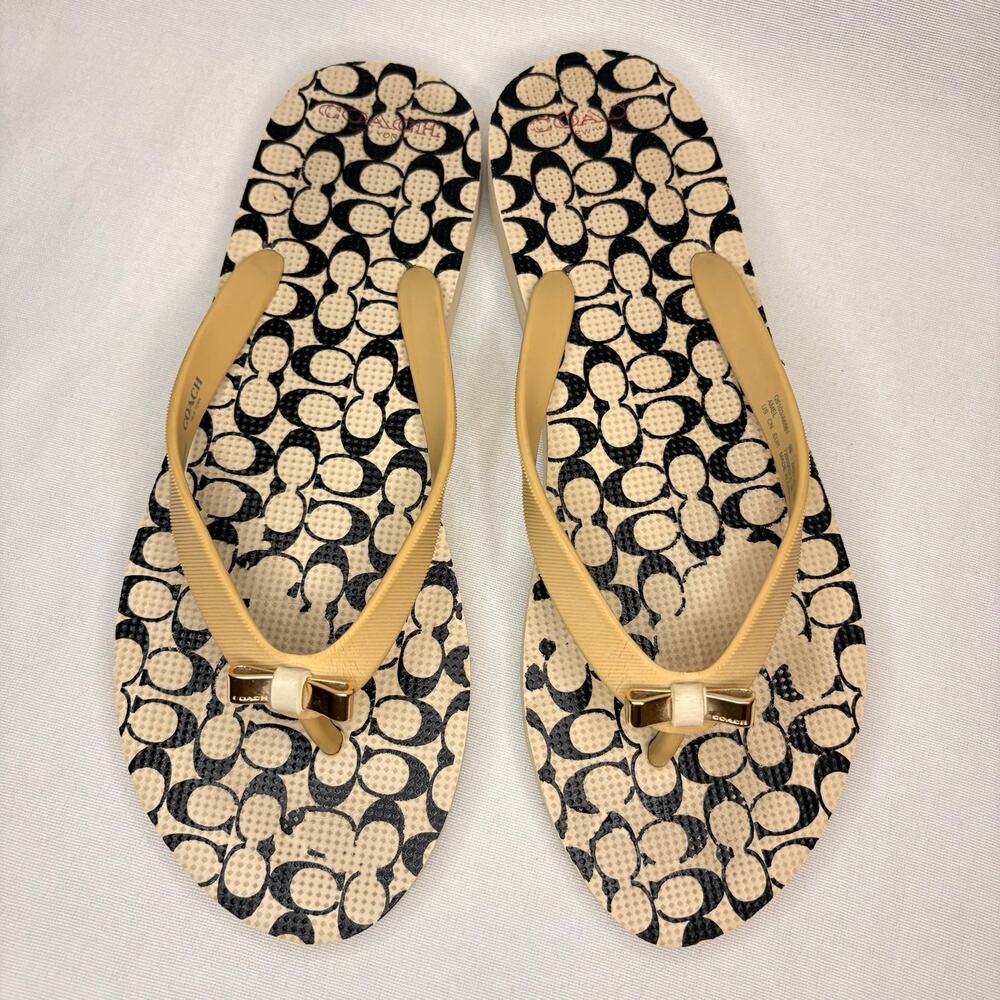 Coach Amel Signature Logo Flip Flops Sandals Women's US 9B Ivory - Picture 2 of 6